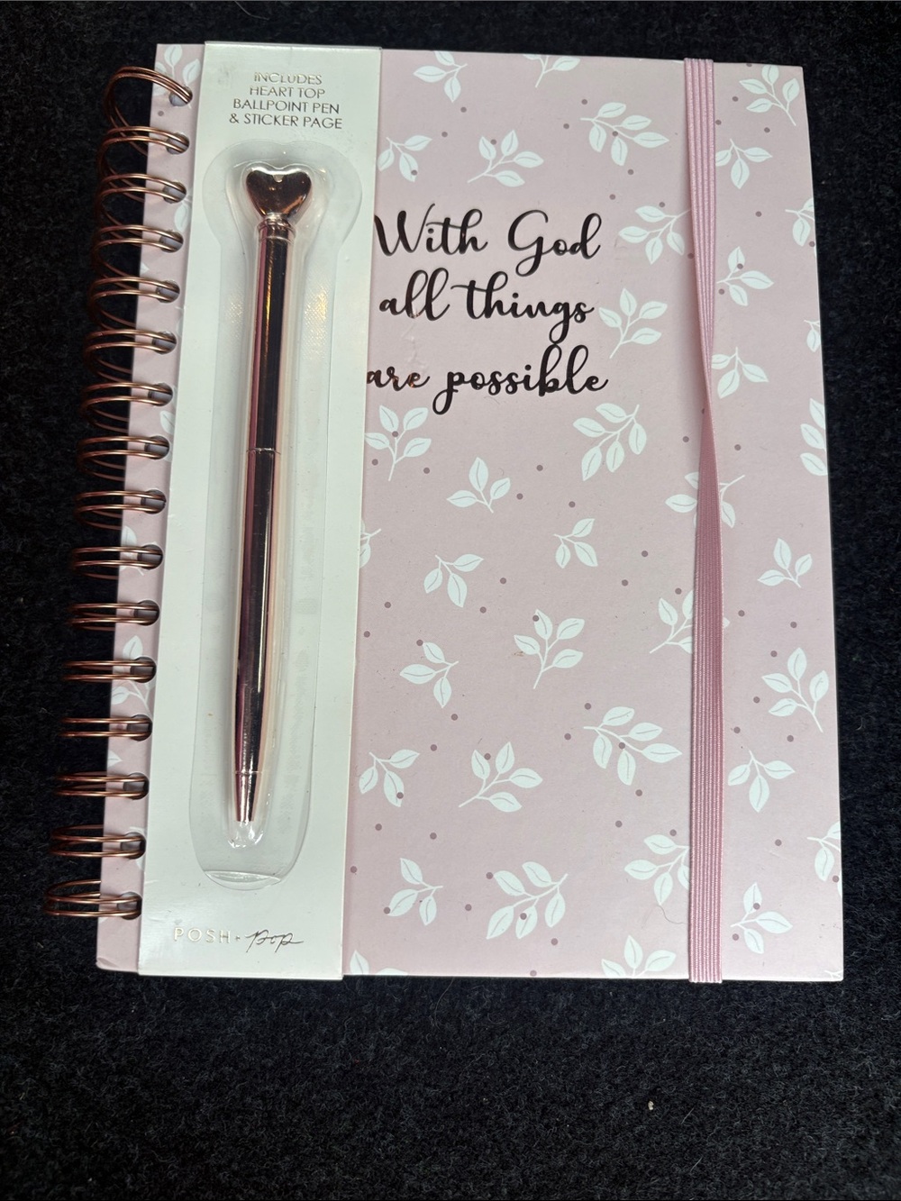 Pink Floral Journal with Rose Gold Heart Pen